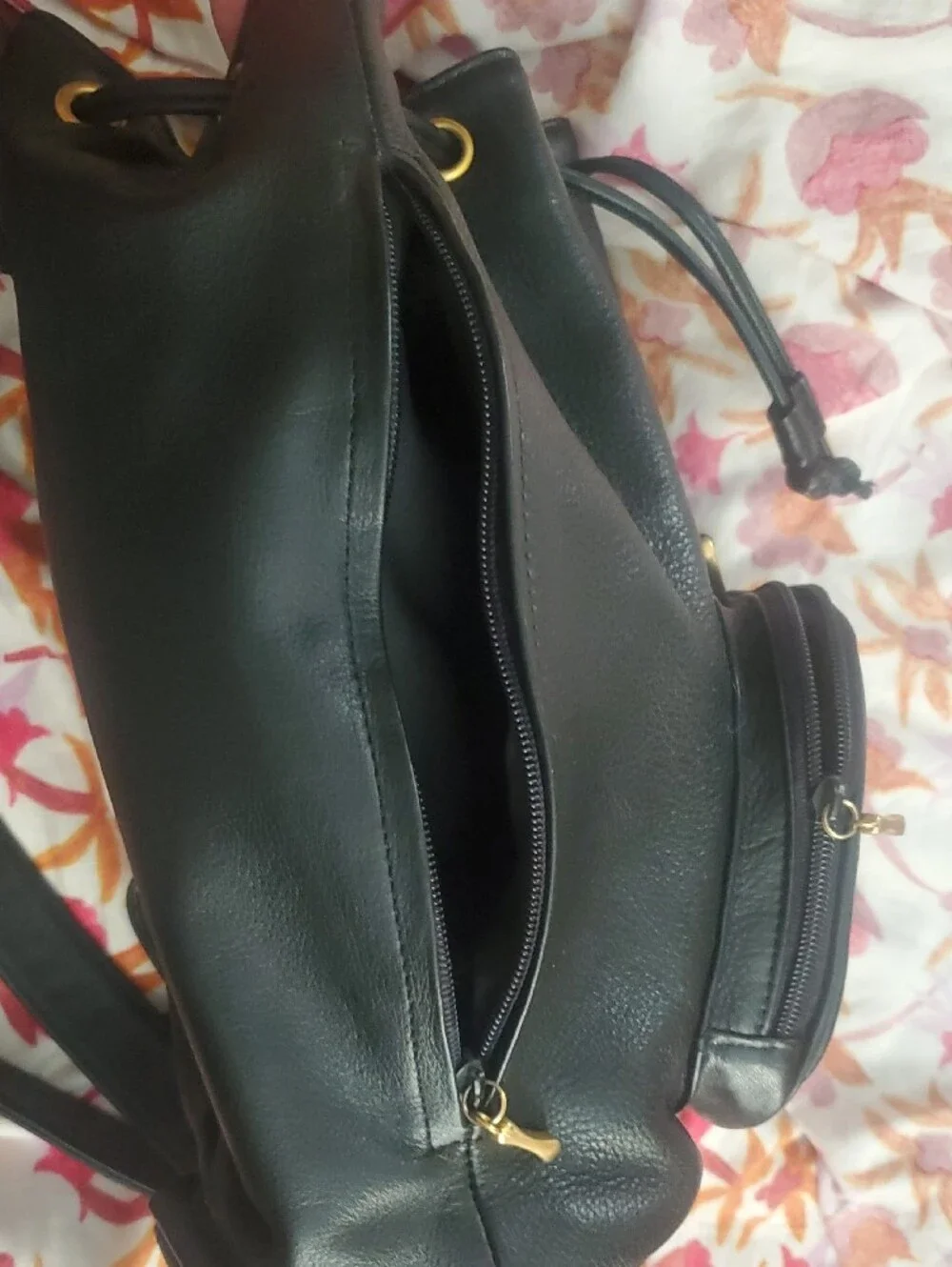Black Leather Backpack with Gold Hardware
